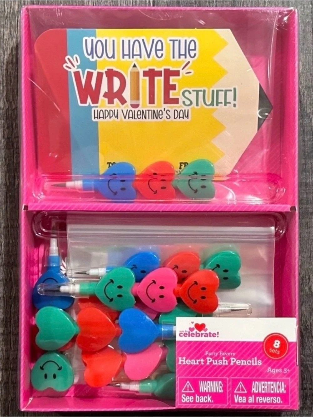 💞 New Pack of 8 Party Favor Heart Push Pencils with Smiley Faces
